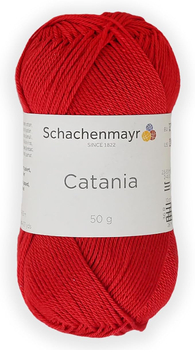 1 Skein/Pack Schachenmayr (SMC) Catania Originals Yarn, Each Ball 1.76 Oz (50gr) / 136 Yards (125 m), 100% Mercerized Cotton for Knitting and Crochet Yarn, Sport Weight, 115 - Red