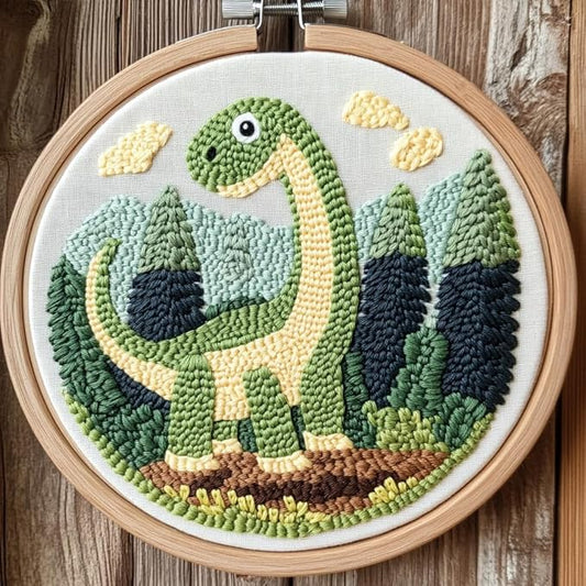 DIY Punch Needle Kits for Beginners Cartoon Dinosaur with Hoop Embroidery Punch Needle Starter Craft Set Easy for Adults and Children Festival Gift and Decoration 20x20cm-2