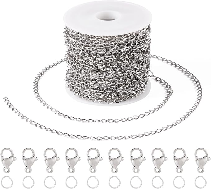 Sparkeads 10M Silver Chain for Jewelry Making,Stainless Steel Chain,Silver Link Necklaces for Women,Cable Chain Bracelet Chains for Bracelet DIY Earring Craft Supplies Jewelry Making,4.5x2.5x1mm