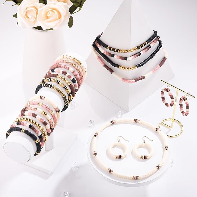 Funtopia 5200+ Pcs Brown Clay Beads Bracelet Making kit, Heishi Beads Polymer Clay Beads for Jewelry Making, Friendship Bracelet Kit with Gold Beads Charms for Girls Adults (6mm)