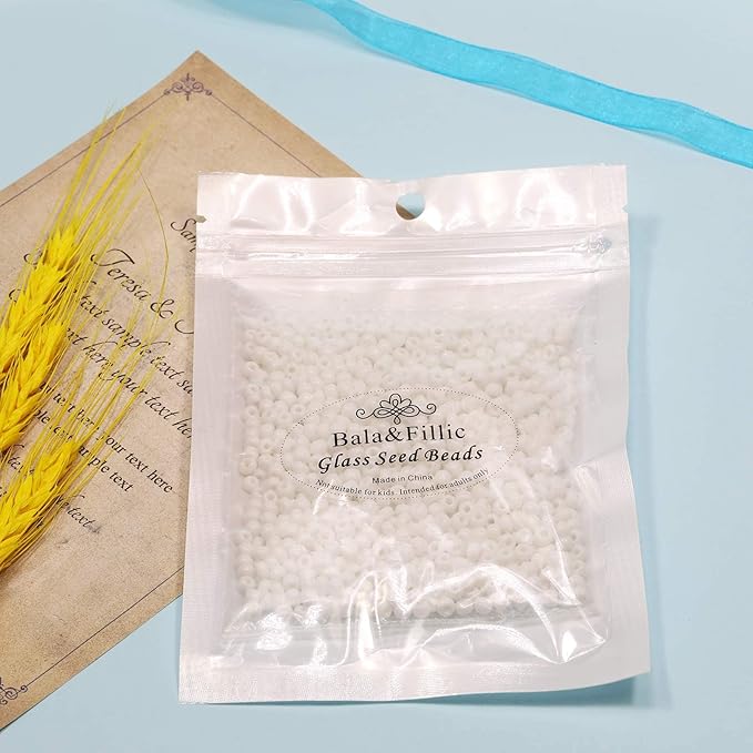 Bala&Fillic White Color 4mm Seed Beads About 1200pcs/100Grams in Bag, 6/0 Glass Craft Beads for Making Bracelet and Necklace (White)