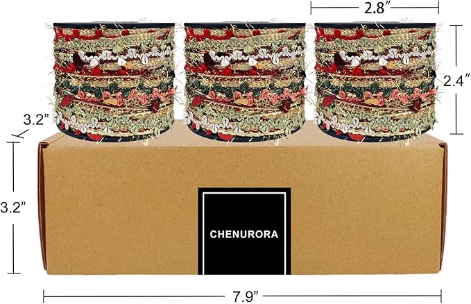 Artisanal Yarn Collection Multifiber Fancy Yarn with Sequins & Shimmering Threads for Knitting Crocheting Crafts DIY, Set of 3 Rolls (Christmas Red & Gold)