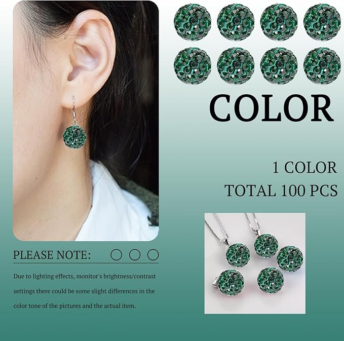 St. Patrick's Day Rhinestone Beads for Baseball Necklace-St. Patrick's Day Disco Ball Bead Rhinestone Clay Beads for Earring Jewelry Making,Necklace Bracelet,DIY Craft Supplies(100 pcs Hunter Green)