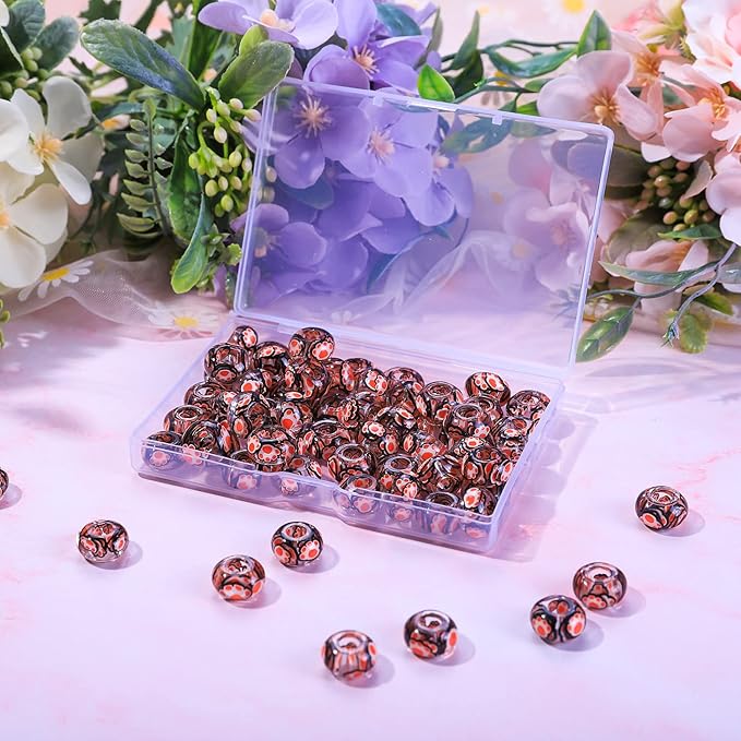 AIPRIDY Girls' Lucky & Spacer Beads - European Craft Amber Beads for DIY Charms Bracelet Jewelry Making (Bear Claw Black & Orange)