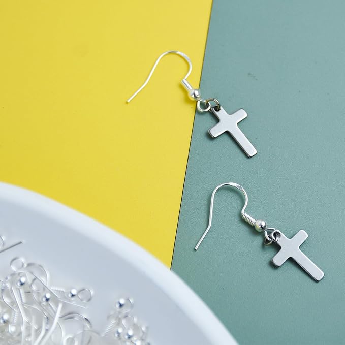 50 pcs/25 pairs 925 sterling silver earring hooks fish hook ear wires french wire hooks hypo-allergenic jewelry findings earring parts diy making with 50 pcs clear rubber earring safety backs