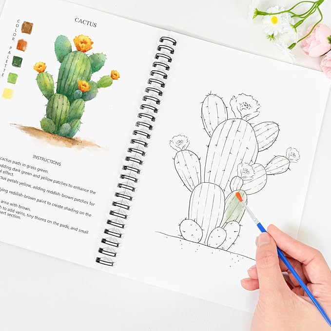 Watercolor Workbooks, 16 Colors Water Color Books Paint Set for Adults, Watercolor Coloring Book for Beginners, Water Color Workbook, 15 Beautiful Paintings for Beginners (Plants)