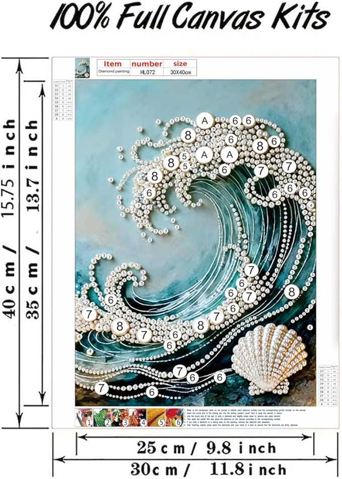 GEMFAMILY 5D Diamond Art Pearl Painting Kits for Adults,Special Shape Diamond Art Kits for Wave, DIY 3D Plastic Pearl Painting Kit for Home Wall Decoration 12 × 16 inch