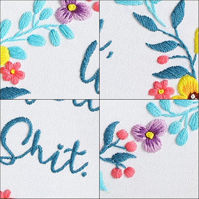 Louise Maelys Funny Embroidery Kit for Beginners,Adults Cross Stitch Kits with Flower Wreath Pattern,Needlepoint for Starters Including Cloth,Hoop,Instruction and Threads
