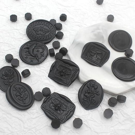 250pcs Wax Seal Beads Black, Andotopee Premium Sealing Wax Beads for Stamp Seals, Octagon Seal Stamp Pellets Refill Pack for Wedding Invitation, Letter Envelope, Scrapbook DIY, Formal Documents