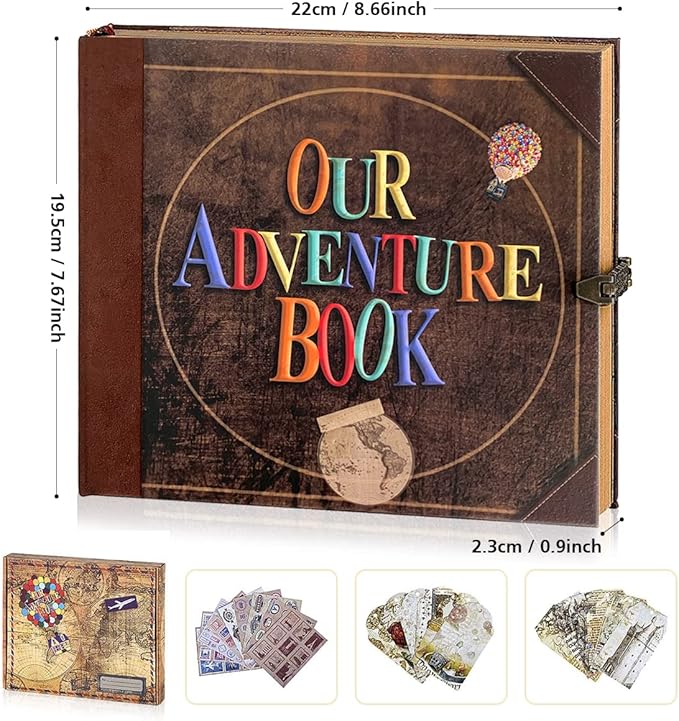 Our Adventure Book Travel Diary Photo Book, Scrapbook, Photo Album - Retro Vintage Souvenirs, DIY Guestbook for Anniversary, Wedding, Travel Writing, Baby & Friend Gifts, Heartfelt Present (Ball)