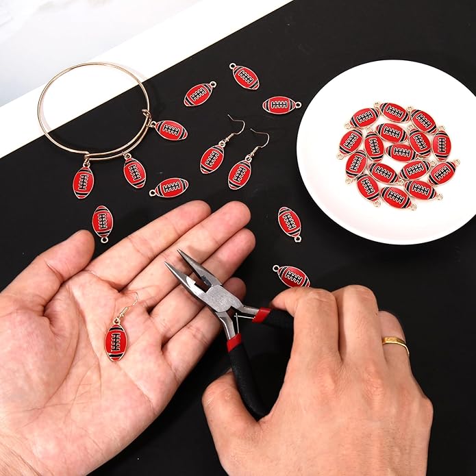 NVENF 30PCS Football Charms for Jewelry Making, Enamel Football Charms for Bracelet Necklace Earrings Making, Red Black White Blue Purple Orange Game Day Football Charm Bulk