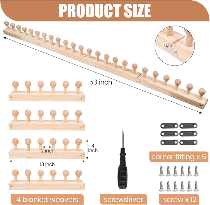 52” Chunky Blanket Loom for Beginners – Wooden Round Chunky Knitting Loom with Anti-Slip Pegs, Pine Wood DIY Weaving Kit for Stress Relief, Parent-Child Craft, Gift Making & Elderly Hand training