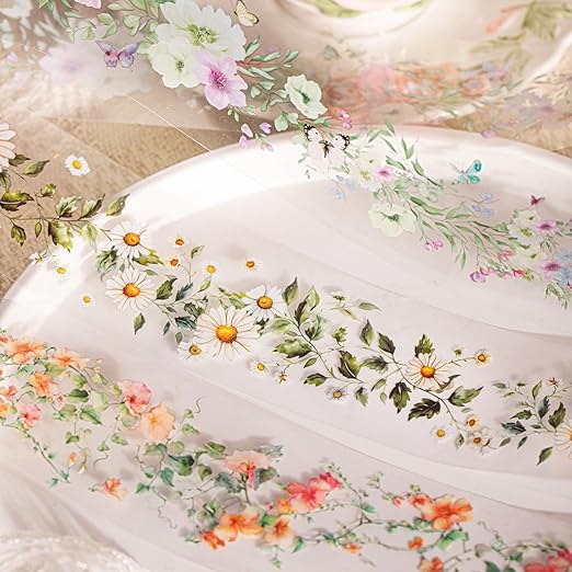 6Rolls Floral Washi Tape Set PET 50mm Wide Washi Sticker for Junk Journaling Stickers Scrapbook Stickers Vintage Washi Tapes Scrapbooking Supplies Decorative Tape for Crafts, 6.6ft Long