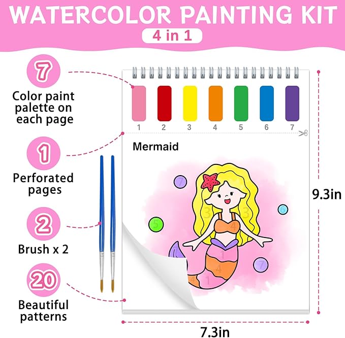 SOCOLER Paint with Water Coloring Books for Toddlers,Mess Free Watercolor Painting Sets for Kids,Water Color Paint Kit,Art Craft Birthday Gift for Ages 1-3, 4-8(Sea World)