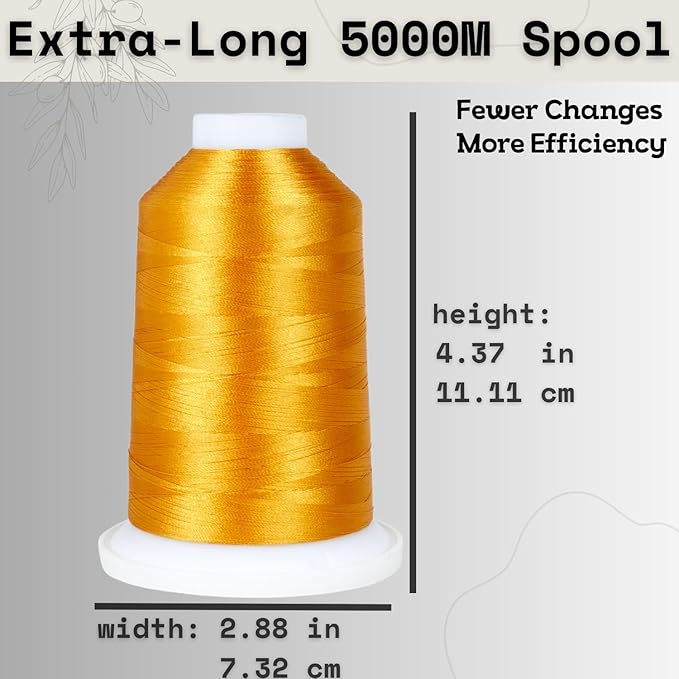 Simthread Trilobal Polyester Thread – 5000M (5500yds) No.40 – Super Sheen, Tangle-Free – Built-in Thread Lock Spool – Compatible with Brother, Singer, Janome & More, Old Gold-214