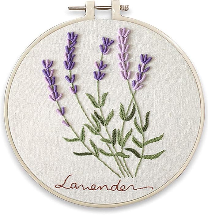 Embroidery Kit, Squirrel Lavender Flowers Garden Awesocrafts Full Range of Embroidery Starter Kits for Beginners Adults Kids DIY Handmade Easy Patterns (Lavender)