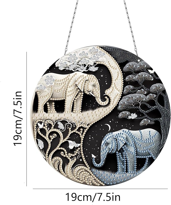 Generic DIY Hanging Diamond Pendant Special Shaped Crystal Diamond Art Painting Ornament Single Sided for Window Home Garden Wall Door Decor-Elephant