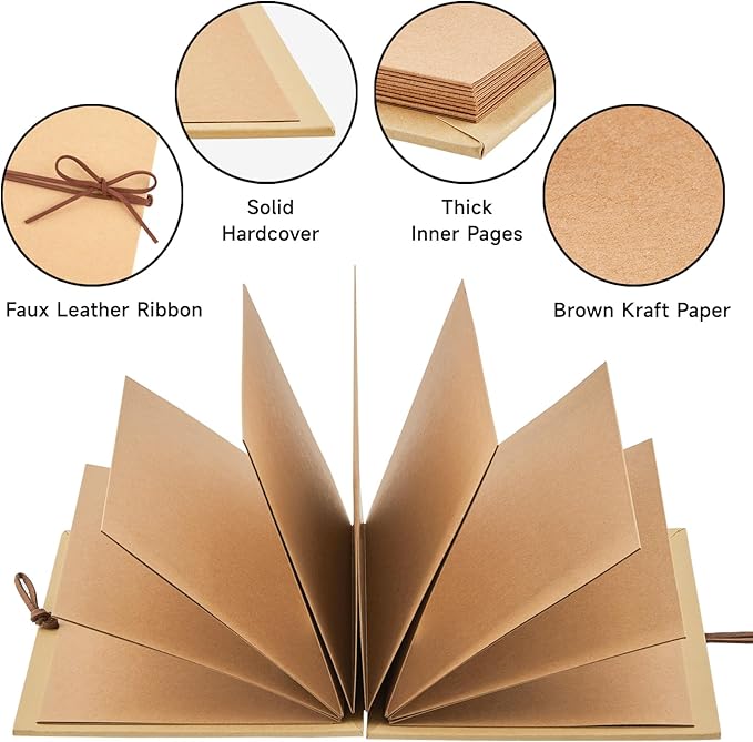 2 Pack Jutieuo Scrapbook Albums 6x8 Inch Small Photo Album with DIY Accessories Set, Stretchable Folding Kraft Paper Memory Book for Wedding Anniversary (Brown)