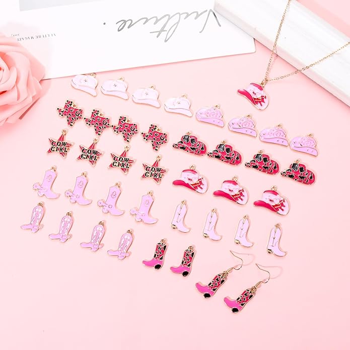 NVENF 36PCS Cowboy Boot Charms for Jewelry Making, Enamel Western Cowgirl Boot Hat Pendant Charms for Necklace Bracelet Earring Making DIY Crafts
