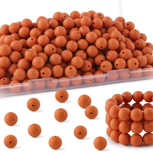 160Pcs 12mm Silicone Beads for Keychain Making Bracelet Necklace, Bulk Round Silicone Beads for Pens(Rust Brown)