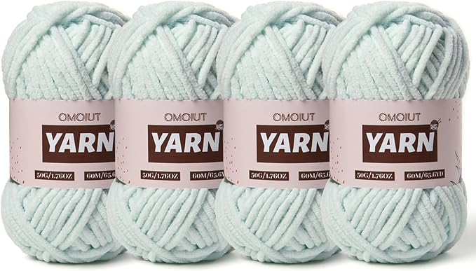 4 Packs Plush Chenille Chunky Crochet Yarn - Baby Yarn for Crocheting Soft - Velvet Yarns Knitting for Blankets Crafts - Fluffy Amigurumi Yarns 200g/262.5yds (4 Pale Cyan)