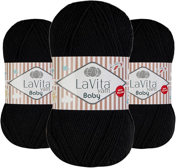 LaVita Baby Premium Anti-Pill Acrylic Yarn - 820 Yards, 3 x 3.5 oz - Warm, Airy Fiber with Silky Texture - Oeko-TEX Certified, Durable, Lightweight, Long-Lasting, Solid Pastel Colors - 3 Skeins Pack