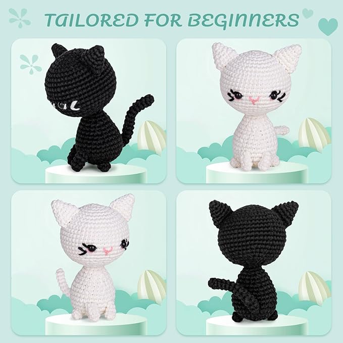 Crochet Kit for Beginners, Crochet Starter Kit with Step-by-Step Video Tutorials, Crochet Animal Kits for Adults, DIY Craft Supplies (Magical Cats)