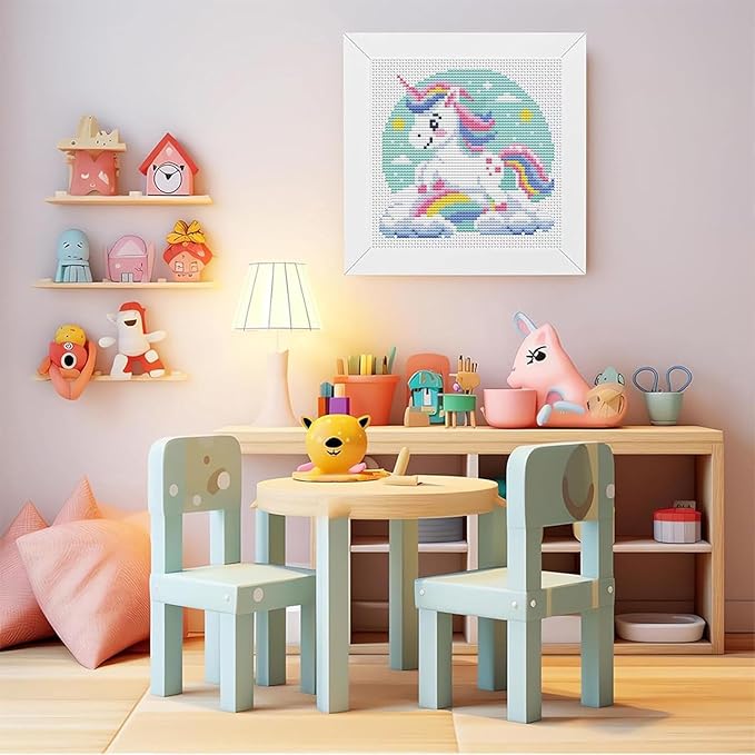 Cross Stitch Kits for Beginners,Colorful Animals Stamped Cross Stitch for Adults with Framed,Crafts for Girls 8-12 Embroidery Kit Partial 11CT Cross-Stitch Arts and Crafts for Adults 6.7x6.7inch