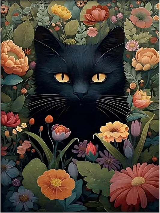 Cat Paint by Numbers for Adult, Cat Paint by Numbers Kit for Adults Beginners, DIY Flower Acrylic Painting on Canvas for Home Wall Art Decor 16x20 Inch