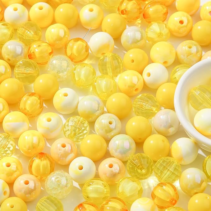 16mm Acrylic Beads 100pcs Yellow Focal Spacer Bead Chunk Bubblegum Beads for DIY Crafting Necklace Bracelet Jewelry Making Keychain (Yellow)