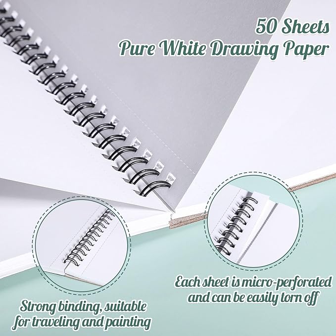 50 Sheets Marker Paper Pad, 5.8×8.3 Inch Bleedproof Art Sketch Pad, 73lb/120gsm Drawing Paper Spiral Sketch Book, Painting Coloring Alcohol Marker Paper for Beginners, Artists, Gift