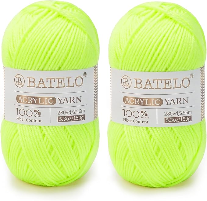 Crochet Acrylic Yarn 560 Yards, 2 Pack 150g/5.3oz Each, 3 Light Worsted Yarn for Crocheting & Knitting (Bright Yellow)