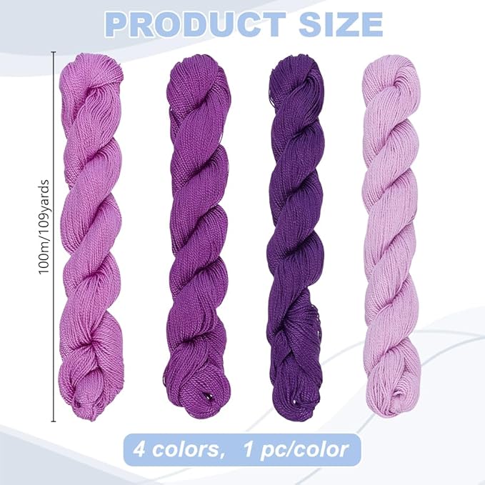 FREEBLOSS 4 Pcs Sashiko Thread Sashiko Skein 100M * 4 Colors Pure Cotton Embroidery Thread Japanese Sewing Threads Quilting and Embroidery Kit Supplies, Purple