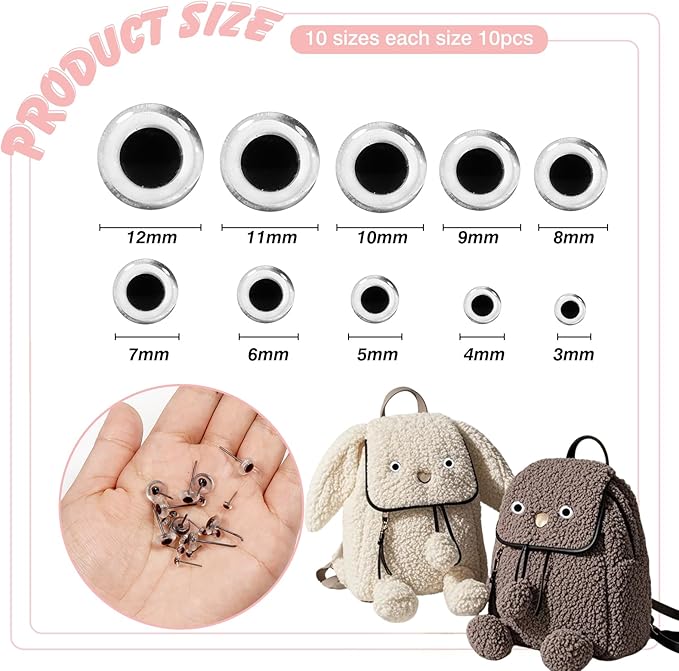 TOAOB 100pcs Clear Glass Eyes Kits 3mm to 12mm Assorted Sizes for Crafts Needle Felting Decoys Sewing