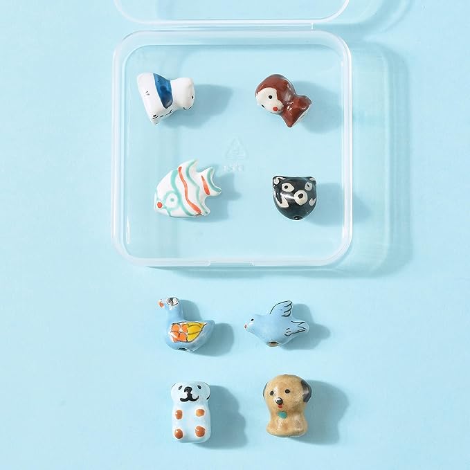 8Pcs Ceramic Porcelain Beads for Bracelets Making 8 Styles Monkey Wolf Dog Bear Fish Bird Handmade Famille Rose Ceramic Spacer Beads for DIY Jewelry Necklaces Earrings Keychains Crafting