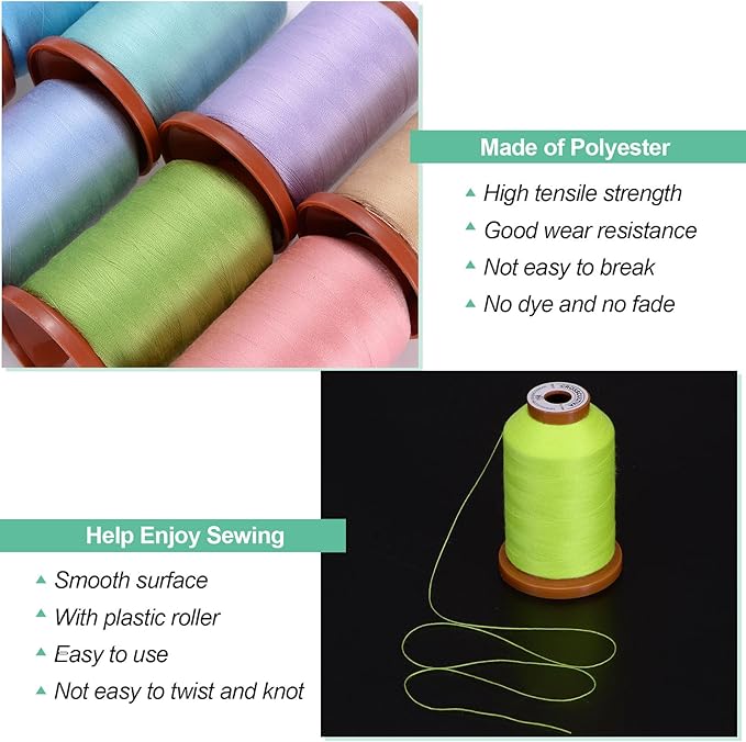 uxcell 40D/2 Sewing Thread 1100 Yards Polyester Household Sewing String Hand Stitching Polyester Cord for Clothing Stitching Shoe Bag Repairing DIY Craft Neon Yellow