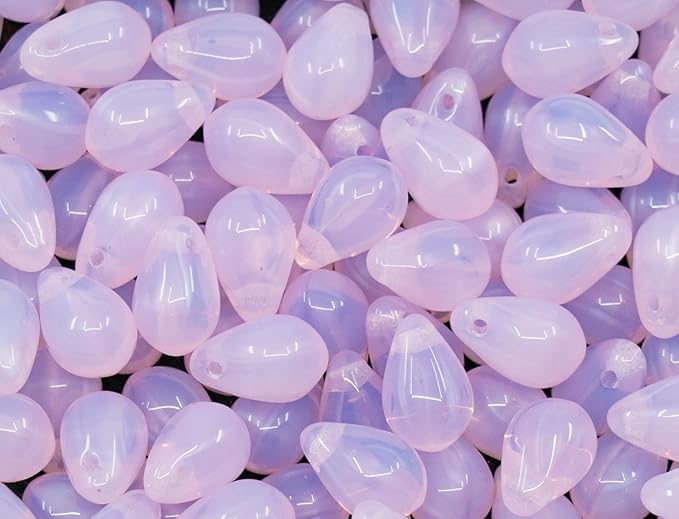 Czech 50-Piece Glass Beads, 6x9mm, Teardrop Opal Gentle Pink