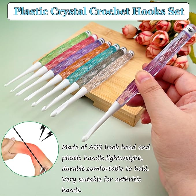 Hobekoee Inline Crochet Hooks Set,8PCS Plastic Crochet Hooks Long Crochet Hook Set with Case,Colorful Non-Slip Crochet Needles for Crocheting Yarn,Size 2.5mm-6mm