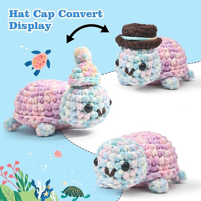 Zepiany Crochet Kit for Beginners, Amigurumi Beginner Crochet Kit for Adults, Crochet Turtle Crocheting Kit, Cute Crochet Animals Knitting Kit with Step-by-Step Video, Crafts Kits for Adults