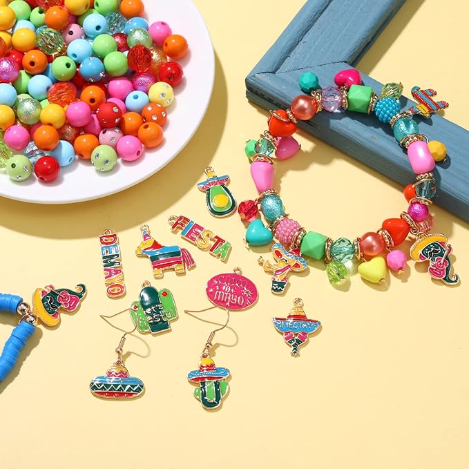2750PCS Mexican Beads Colorful Cinco De Mayo Fiesta Beads for Jewelry Making, Polymer Clay Beads Crystal Acrylic Bead Enamel Sombrero Chili Fiesta Charms for Bracelet Necklace Making DIY Crafts