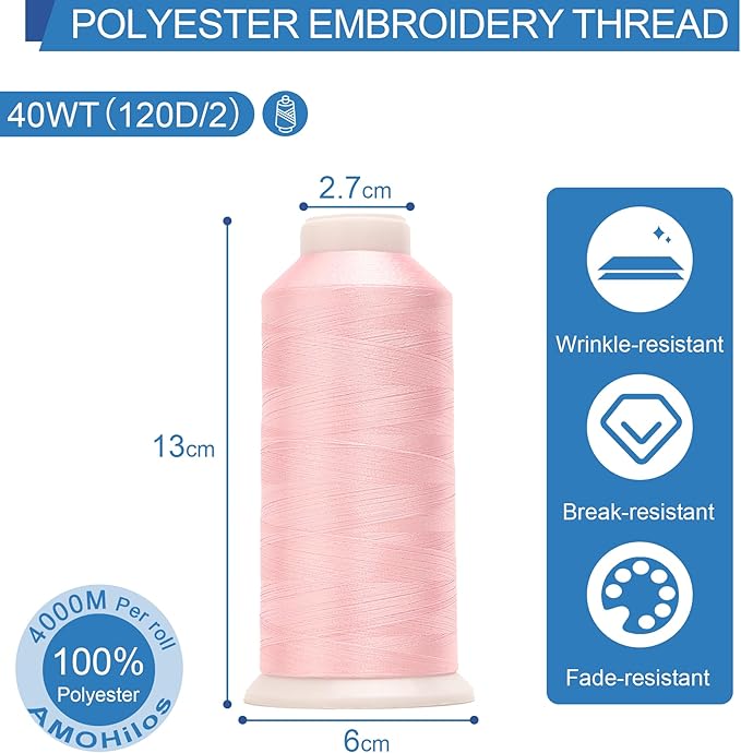 High Tenacity Polyester Embroidery Machine Thread 40WT(120D/2) 4000M Per Spool for Commercial and Domestic Embroidery Machine (Baby Pink-1815)