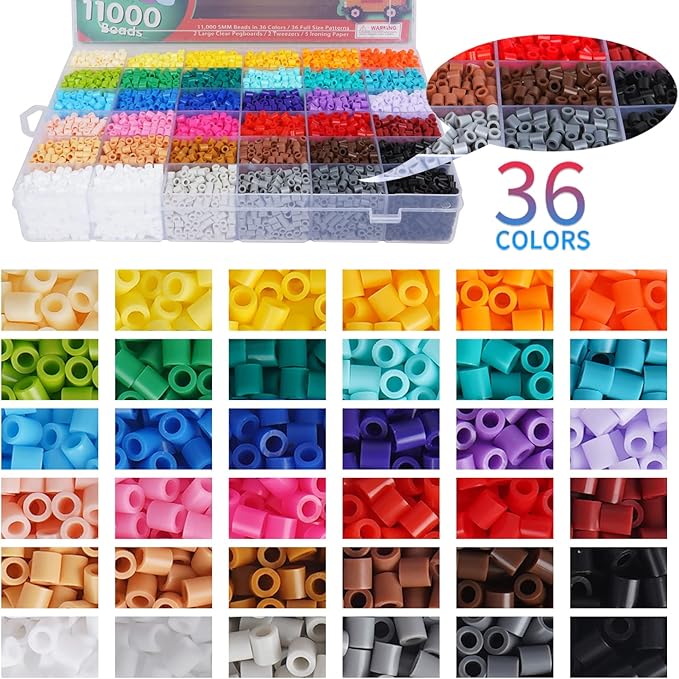 artkal fuse beads kit 36 colors 11,000pcs 5mm melty beads kit with 5 pegboards 2 tweezers 48 patterns 2 ironing paper