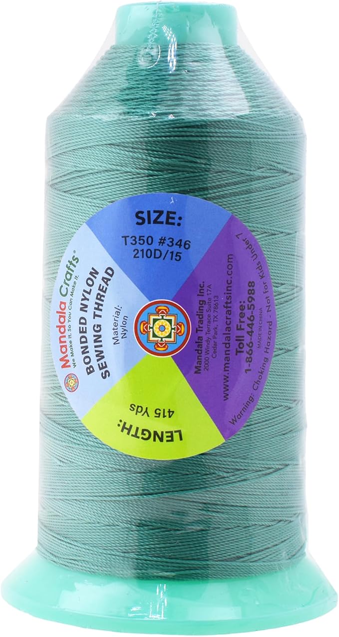 Mandala Crafts Size 346 210D T350 Bonded Nylon Thread - Aquamarine 415 YDs Tex 350 Heavy Duty Sewing Threads for Leather, Jeans, Weaving, Outdoor Marine Upholstery