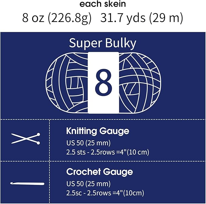 MABOZOO Assorted Chunky Yarn for Crocheting 8 Pack,Fluffy Jumbo Chenille Yarn,Soft Plush Yarn Bulky,Giant Thick Fuzzy Yarn for Hand or Arm Knitting,Cream & Navy Blue(31.7 yds,8 oz Each Skein)