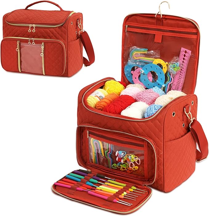 Knitting Bag- Crochet Bags for on The go,Yarn Storage Organizer, Perfect for Knitting and Crochet Accessories(Rust Red)