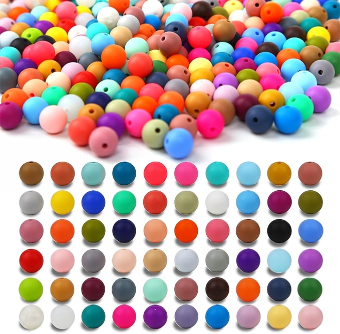 300pcs Silicone Beads for Keychain Making Kit 60 Colors Focal Rubber Round Mixed Color Silicone Beads Bulk for Pens, DIY Keychain,Necklace Bracelet Making Kit, Jewelry,Art Crafts