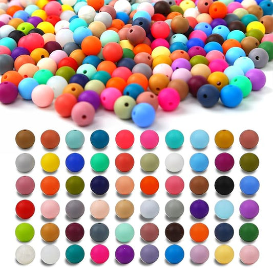 300pcs Silicone Beads for Keychain Making Kit 60 Colors Focal Rubber Round Mixed Color Silicone Beads Bulk for Pens, DIY Keychain,Necklace Bracelet Making Kit, Jewelry,Art Crafts