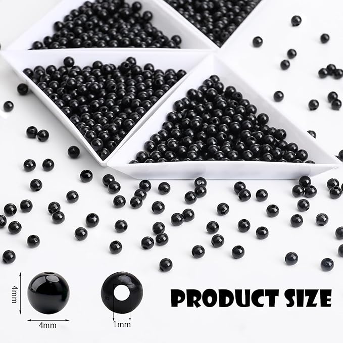 bonny boxx 2000pcs 4mm smooth black acrylic round beads, plastic resin bubblegum balls chunky gumball beads for necklace and bracelet making, crafting supplies