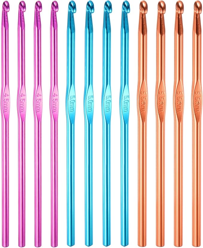 uxcell 12Pcs Aluminum Crochet Hook 4.5mm 5mm 5.5mm US Size 7 8 9 Knitting Needles for DIY Craft Yarn Purple Blue Orange