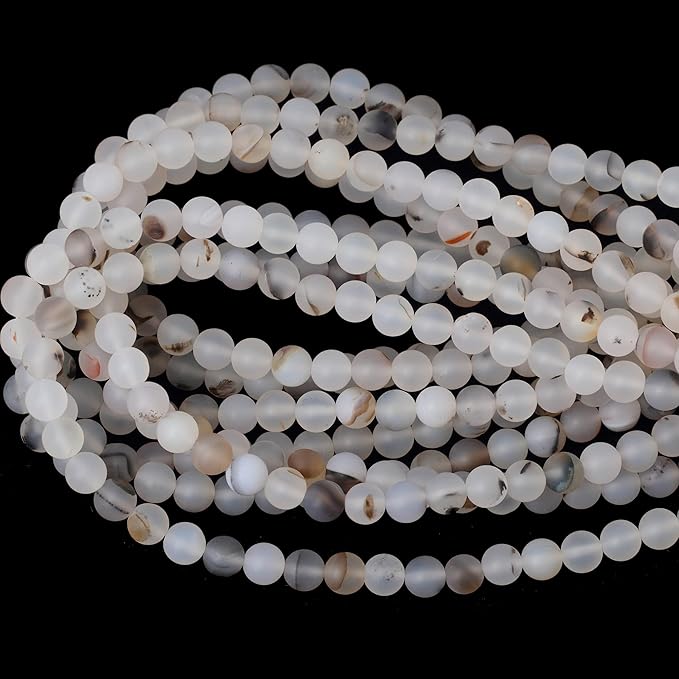 45PCS 8mm Natural Frosted Moss Grass Agate Gemstone Round Loose Beads for Jewelry Making 1 Strand 15"